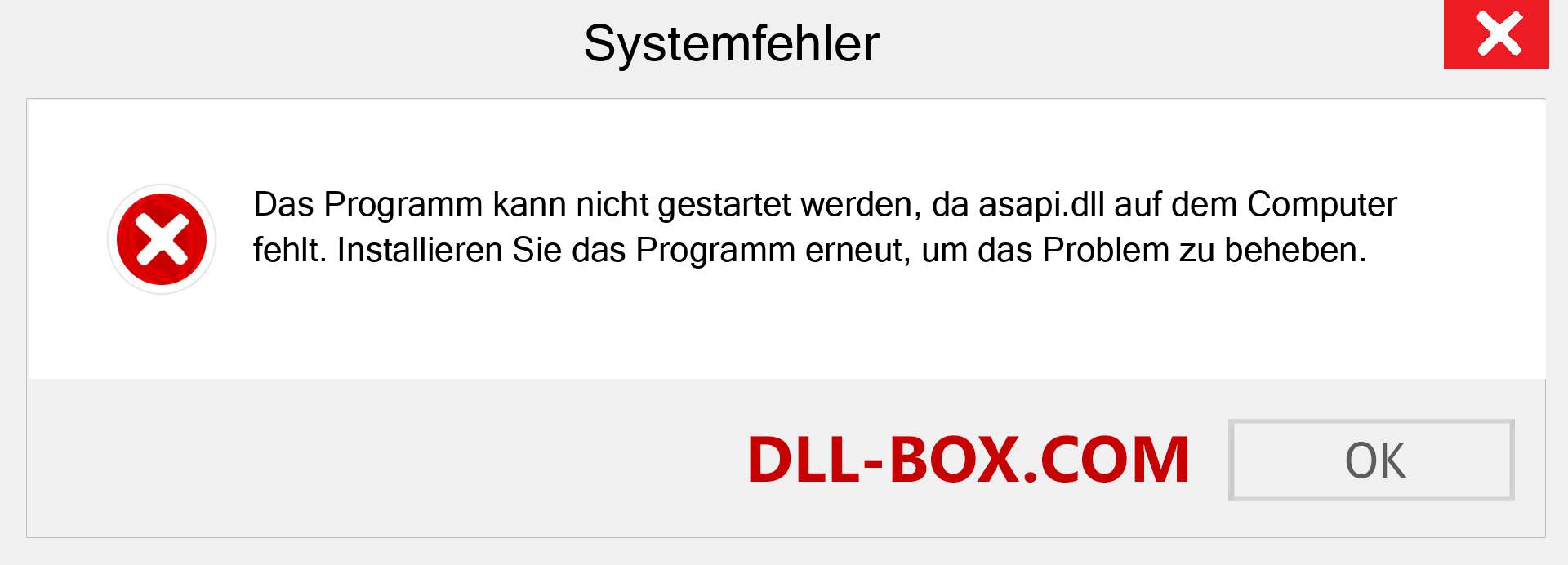 asapi.dll-Datei fehlt?. Download für Windows 7, 8, 10 - Fix asapi dll Missing Error unter Windows, Fotos, Bildern